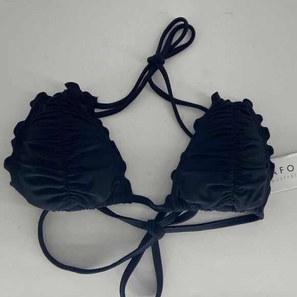 Seafolly Shimmer Womens New Black Slide Triangle Lettuce Edge Bikini Top US 2 - Picture 1 of 10